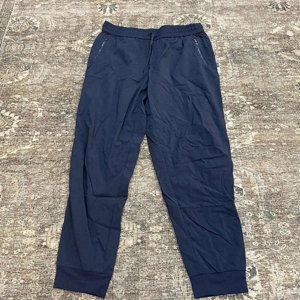 Athleta Womens L Tall Navy Nylon Jogger Pants Zip Pockets Drawstring Athletic